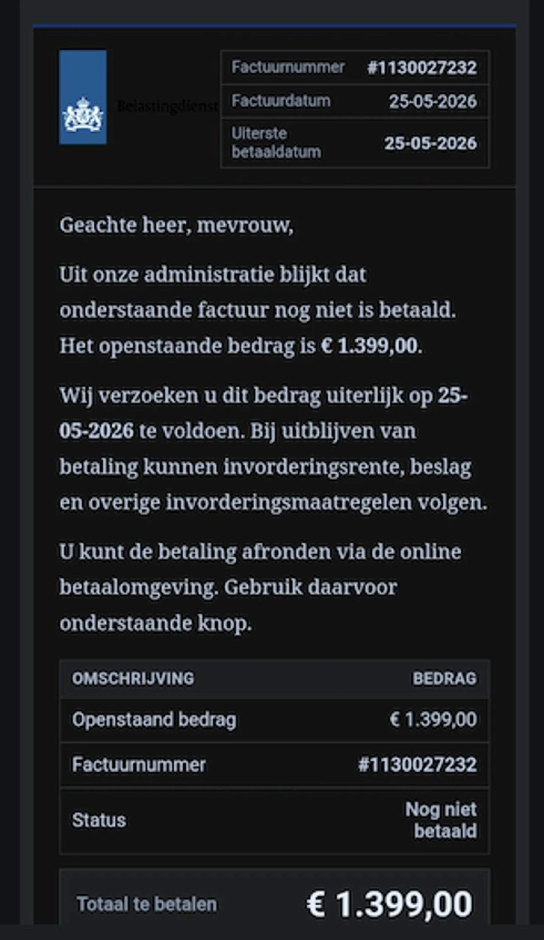 Oplichtingsmail